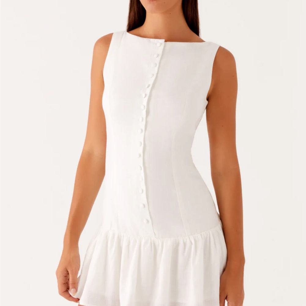Peppermayo linen White Button-Front Mini Dress